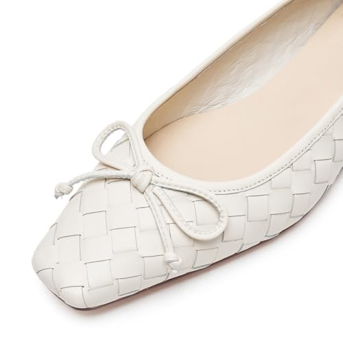 miss left Women Bowknot Square Toe Woven Ballet Flats Slip on Lightweight Comfortable Casual Daily Dress Shoes Size 4-16 US4