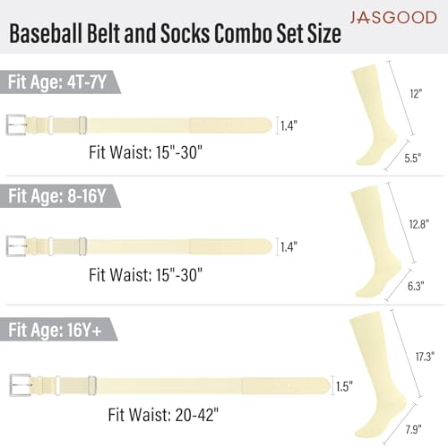 Image of Baseball Socks and Belt for Youth Adult Softball Socks Combo Elastic Waist Belt for Men Kids Boys Girls Women JASGOOD
