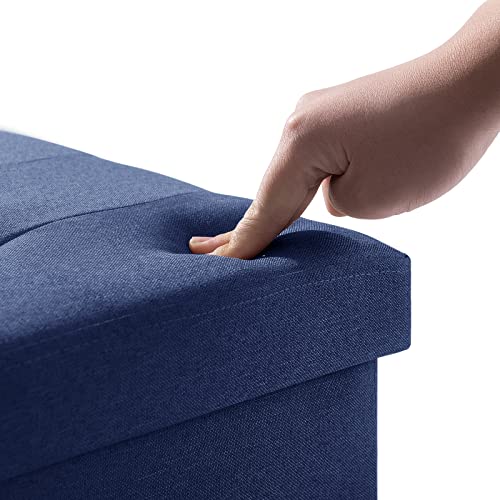 BRIAN & DANY Ottomaanse opbergdoos met 4 houten poten, linnen opbergpoef voor woonkamer, blauw, 76 x 38 x 38 cm - Afbeelding 6