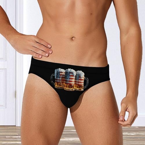 Beer U.S. Flag 4th of July Men's Swim Briefs Low Waist Bikini Swimsuit Underwear Beach Swimwear4