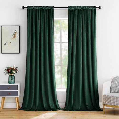 Image of MIULEE Emerald Green Blackout Velvet Curtains Drapes 96 Inch Long 52 inchx96 inch