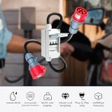 WSPIHO CEE adapter 32 A na 16 A 230 V z wyłącznikiem nadprądowym, IP44 5-pinowa wtyczka i złącze z kablem przedłużającym CEE 2,5 mm²