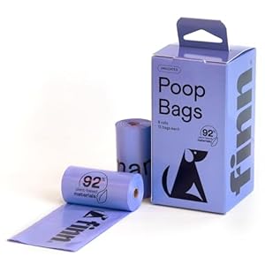 Finn 92% Biobased Poop Bags | USDA-Certified BioPreferred Product | Made from 92% Plant-Based Materials / 8% PE | Unscented Dog Waste Bags, Set of 120