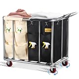 Laundry Cart with Wheel,Rolling Laundry Sorter Cart 2 Bag,300L Large Laundrys Carts with Wheel Heavy Duty Industrial Laundrys Basket with Steel Frame and Removable Bag for Hotel,Home