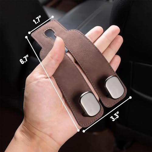 Image of 2 Pack Brown Leather Car Headrest Hooks Purse Bag Storage Holders for Car Seats
