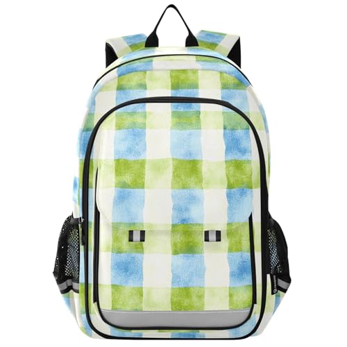 Sac à dos ordinateur portable enfants vert aqua à carreaux de voyage