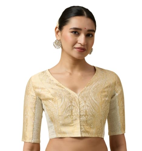 Image of Studio Shringaar Women's Brocade Side Stretch (Smocked) Readymade Saree Blouse