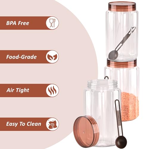 Image of Kuber Industries 1500 Ml Plastic Containers for Kitchen Storage Set of 3 | Multi-Purpose Airtight Kitchen Pet Jars and Containers Set for Spices, Pulses & Grains | Opal - Brown