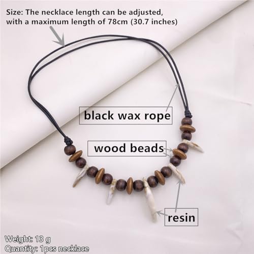 MOKAVIKY 25 Adjustable Tribal Wolf Tooth Necklace for Women Men Resin Wolf Tooth with Woody Beaded Necklace2
