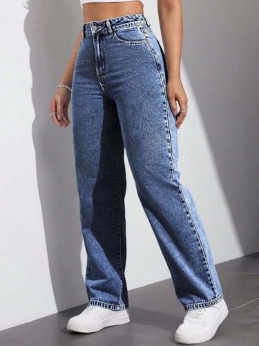 Image of KOTTY Women's High Waist Straight Fit Denim Jeans | Stretchable| Wide Leg & Regular Fit Stylish Wear