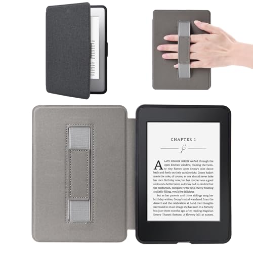 Custodia per Kindle Paperwhite con chiusura magnetica 2012-2017 (7a/6a/5a generazione, numero di modello: EY21, DP75SDI) con cinturino da polso e funzione di accensione e spegnimento automatico