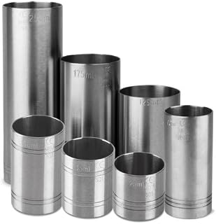 Stainless Steel Thimble Bar Measures 7 Piece Set - 25ml, 35ml, 50ml & 70ml Spirit Measures & 125ml, 175ml & 250ml Wine Measures | CE Measures by Chabrias LTD