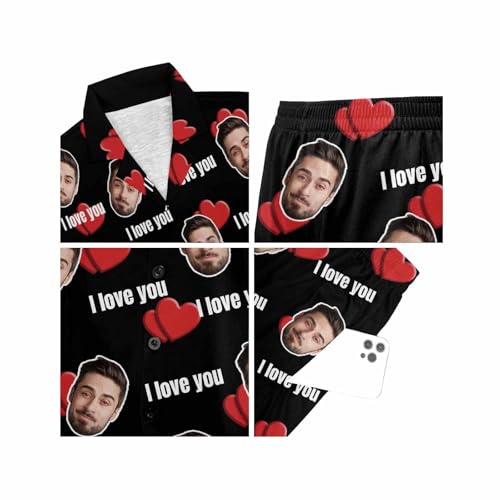 Custom Face Satin Pajama Set for Couple Personalized Photo V-Neck 2 Pieces Pajamas Loungewear Sleepwear Short Sets3