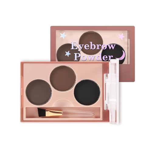 Boobeen 3 colori di polvere per sopracciglia, kit per modellare le sopracciglia, pennello smussato per sopracciglia, per creare sopracciglia perfette in 3D