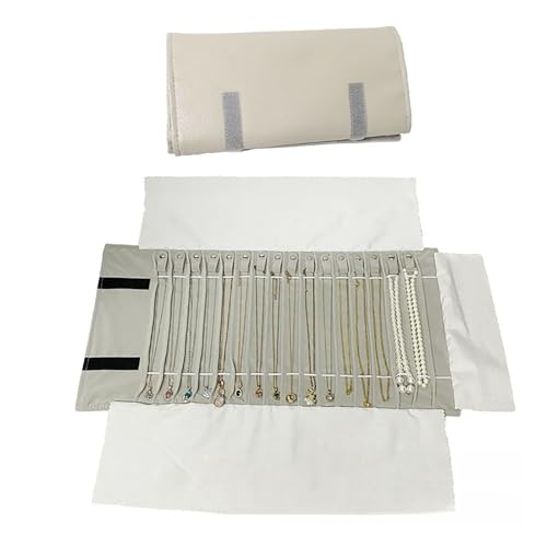 Generico Borsa a Rullo per Organizer per Gioielli, Rotolo Pieghevole per Gioielliere Grande capacità e Pratico Portatile,per più Collane, Grigio,Flannel