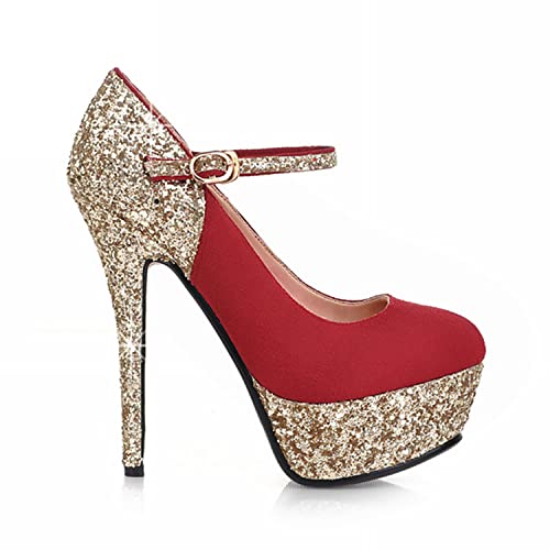 LYYSKY Womens Fashion 14CM Stiletto High Heels Platform Round Toe Ankle Strap Pumps Sequins Evening Dress Party Wedding Prom Shoes2