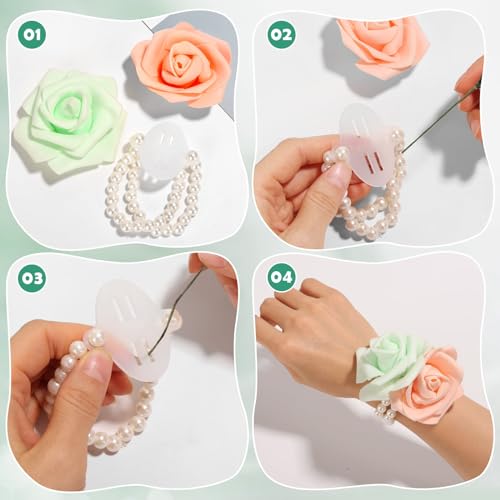 Paxcoo Floral Tape and Floral Wire Arrangement Tool Kit with Green Tape, Floral Wire, Boutonniere Flower pin, Cutter, White Ribbon and Elastic Pearl Wrist Corsage Bands for Bouquets