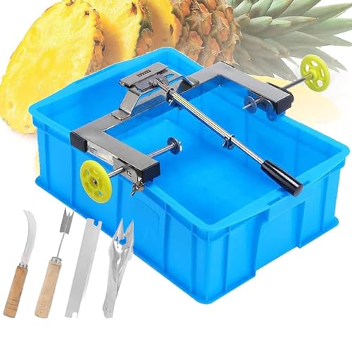 Pelador de piña de acero inoxidable con juego de cuchillos para pelar, soporte ajustable para un uso fácil, ideal para puestos de frutas y supermercados, pelado rápido y limpio