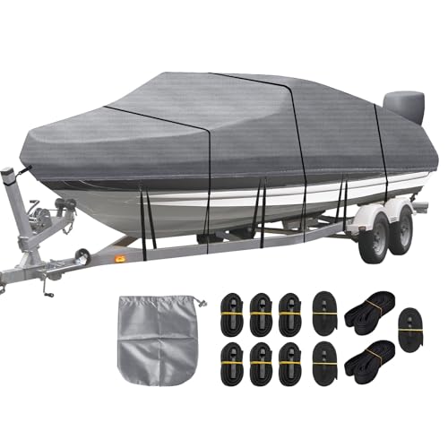 Bootsplane Wasserdicht Bootspersenning Bootsabdeckung 420D Oxford-Stoff Bootspersenning Abdeckung Abdeckplanen Boote Persenning für V-Rumpf, Ruderboot, Angelboot, Grau (17-19ft)