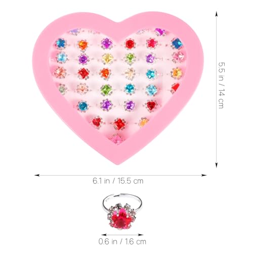 Toddmomy 36Pcs Little Girl Ringe in Box Tun Spielringe Verstellbare Strassringe Kinder So Tun Spiele Prop (Stile)