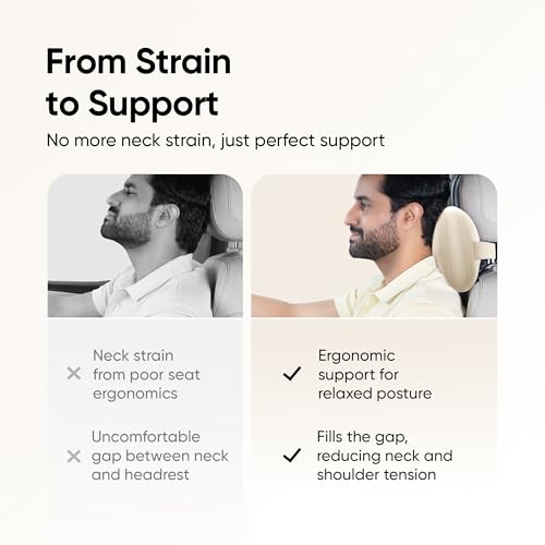 Image of Frido Mini Car Neck Pillow | Compact Ergonomic Memory Foam | Relieves Neck & Shoulder Strain | Ultrasoft Neck Rest Pillow for Comfortable Rides | Breathable Microfiber | Washable Velvet Cover | Beige