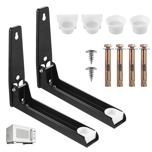 2 Pièces Support Micro Onde Mural Pliable, Etagere Murale Micro Onde Réglables Extensible, Supports Muraux pour Micro-ondes, Petits Fours de Cuisine(Noire)