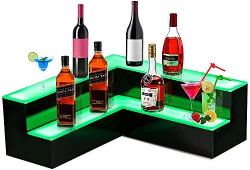 Image of VEVOR Corner LED Liquor Bottle Display Shelf, 20-inch LED Bar Shelves for Liquor, 2-Step Lighted Liquor Bottle Shelf for Home /Commercial Bar, Acrylic Lighted Bottle Display with Remote & App Control