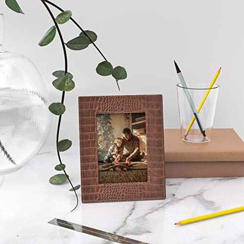 Wayifon Photo Frames 5X7 Inch Faux Leather, Tabletop Picture Frame In Faux Leather For Horizontal And Vertical Format-Brown #TOP5
