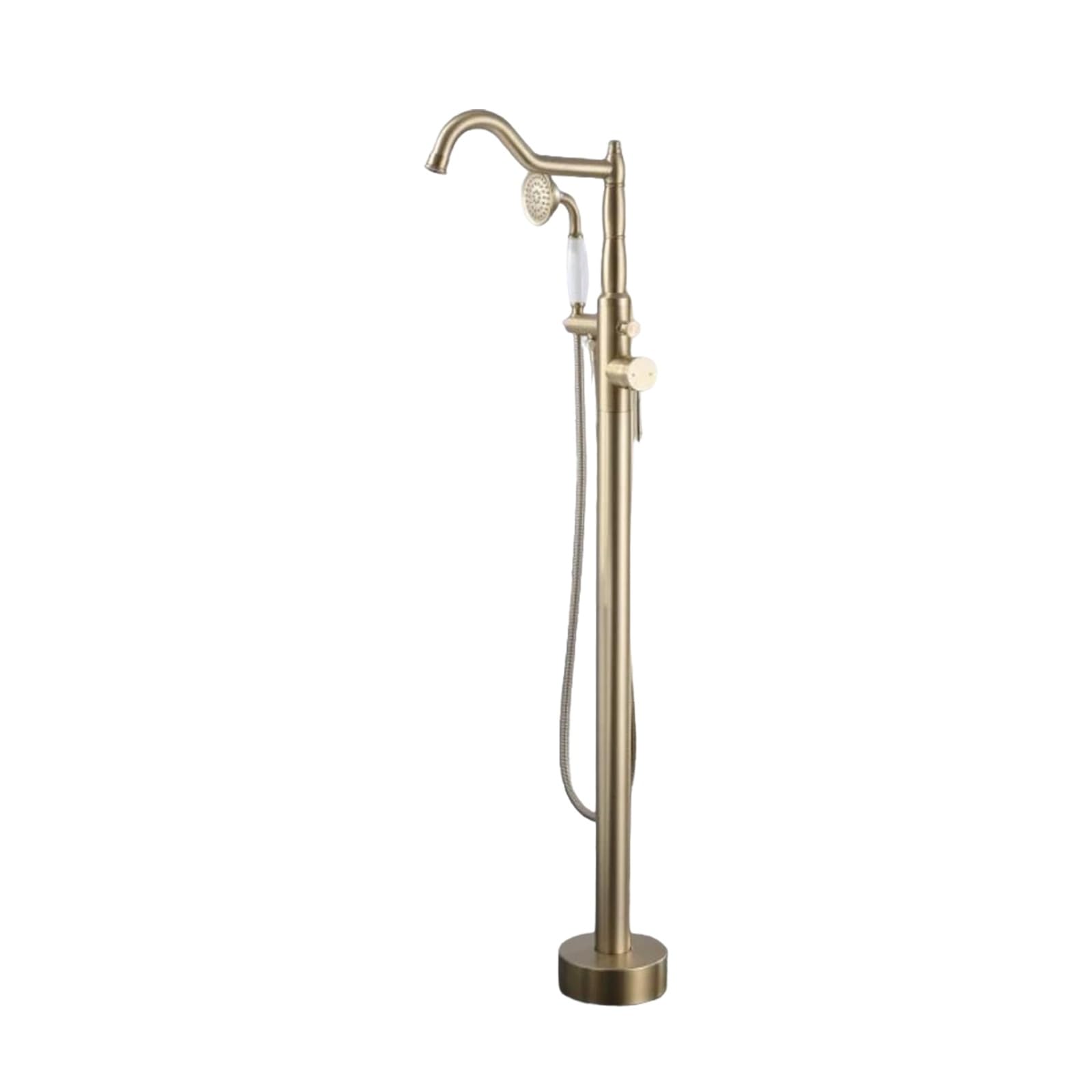 Rubinetto per Vasca Indipendente, Miscelatore per Vasca in Ottone Montato a Pavimento con Doccetta(Gold)