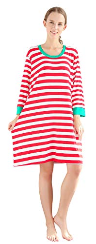 Elowel Womens Christmas Red and White Nightgown Size M