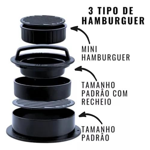 Forma De Hambúrguer Artesanal 3 em 1 Premium Para Moldar Hambúrguer Gourmet Caseiro e Mini Hambúrgue