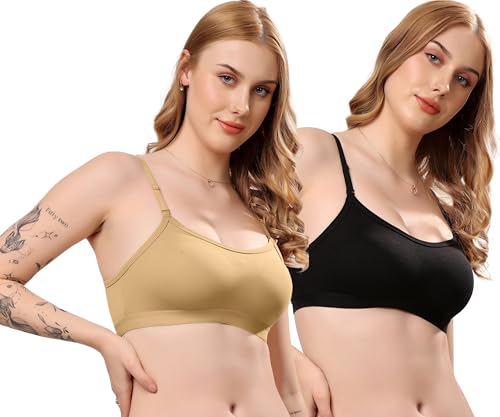 Image of London Hills Women's Cotton Sports Bra for Women Solid Bra Wireless & Non Padded Full Coverage Soft Hold Straps Super Combed Cotton Elastane Stretch Full Coverage Slip-On Active Bra