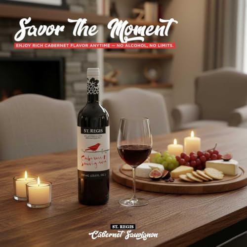 Image of ST. REGIS Non-Alcoholic Cabernet Sauvignon, 25.4 Fl Oz (4 Pack) - Low Calorie, Low Sugar - Fruity & Spicy Rich Flavor from Spain