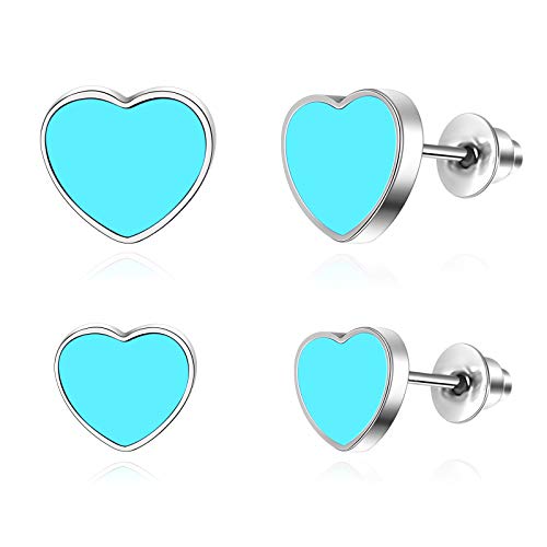 Blue Enamel Heart Earrings for Women - Love Heart Women Stud Earrings | Silver-tone Stainless Steel Lightweight Stud Earrings for Girls (2Pairs, Blue Enamel Heart Stud Earrings)