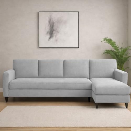 Image of Carlos RHS 4 Seater L Shape Sofa Set for Living Room & Home Office Furniture, Modern Durable Sectional Corner Sofa Couch, Premium Fabric Comfortable Seating with Strong Frame (Grey)