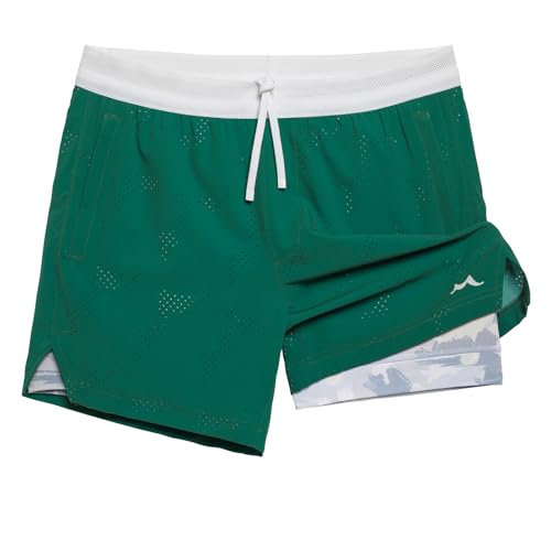 maamgic Men's 2 in 1 Gym Shorts 5 Inch Athletic Tennis Shorts Stretch Workout Running Shorts with Liner Dark Green Small