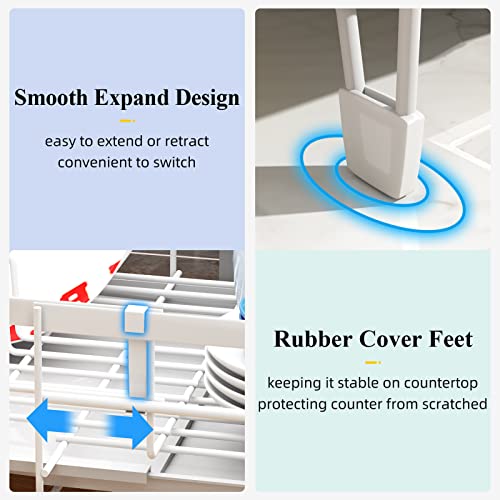 Dish Drying Rack, Expandable(12.8"-21.5") Dish Racks For Kitchen Counter, Large Dish Rack With Drainboard, Dish Drainer Organizer With Utensil Holder, Cup Rack (White) #TOP4