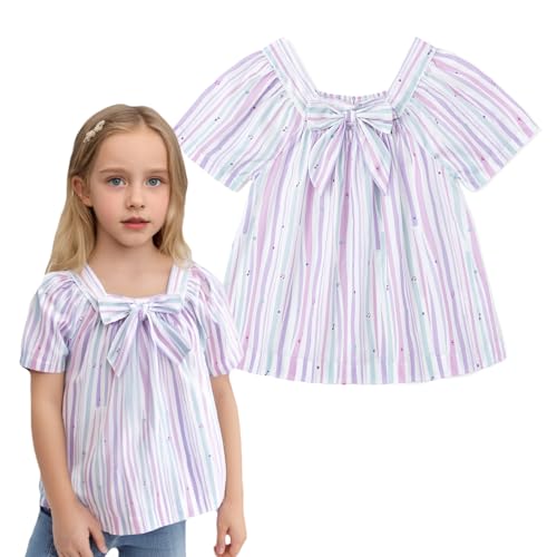 Image of Curipeer Toddler Girls Shirt Summer Casual Puff Short Sleeve Blouse Tops for Baby Girl