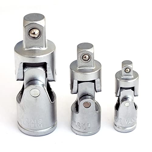 3 Piece Universal Joint Socket Adapters 1/4in. 3/8in. and 1/2in. Flexible Swivel Knuckles