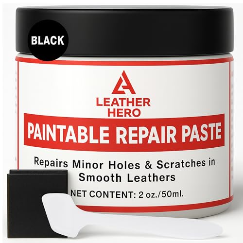 Black Leather Filler for Filling or Repairing Holes, Tears, Cracks, Scratches in Leather Car Seats, Furniture, Shoes – Flexible with Applicator (100mL)