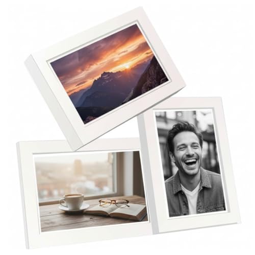 Marco de Fotos Múltiple para Pared y Mesa, 3 fotografías, Portarretratos, Porta fotos Collage Medidas L28,5 x H30 (Blanco)