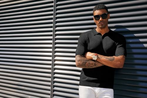 Image of DENIMHOLIC Cotton Knitted Polo T Shirt for Man | Ribbed Textured Knit Polo Mens Tshirts | Collar T Shirts for Men