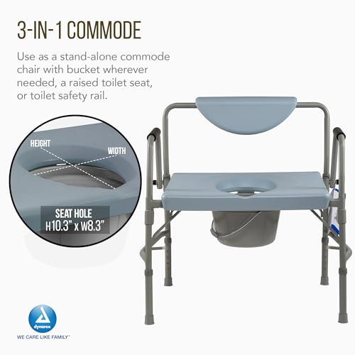 Dynarex Bariatric Drop Arm Bedside Commode, Multi-Use Portable Toilet Chair with 650 Pound Weight Capacity and a Heavy-Duty Steel Frame, Grey, 1 Bariatric Drop Arm Bedside Commode by Dynarex - Image 4