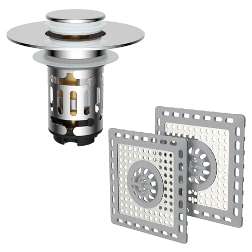 Hibbent 3 in 1 Bathroom Sink Drain Strainer with Shower Drain Hair Catcher