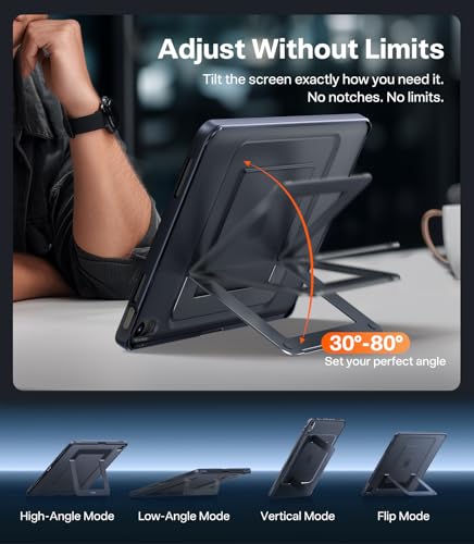 Image of TORRAS Ostand K1 Guardian for iPad (A16) 11th Case 11 Inch 2025, iPad 10th Case 10.9 Inch 2022,Ultra Stable Stand, Multiple Adjustable Angles, Protective Kickstand Cover with Pencil Holder, Black