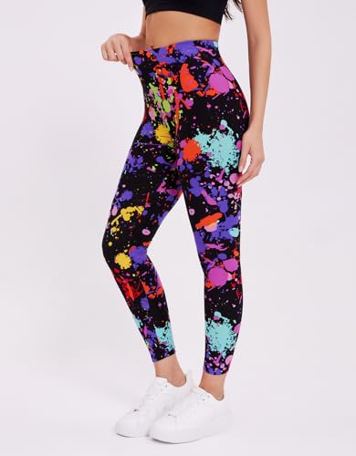 Image of sissycos Women's 80s Leggings Neon Artistic Splash Printed Buttery Soft Stretchy Pants