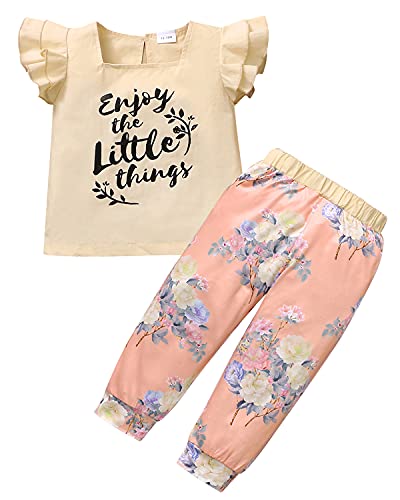 CARETOO Baby Girl Clothes Outfits 12M-4T Infant Short Sleeve Floral Pants Cute Toddler Girls Clothe Set