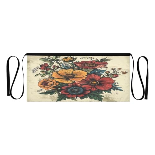Kigai Vintage Flowers Server Aprons for Men Women Water & Oil Resistant Waitress Waiter Waist Apron with 3 Pockets