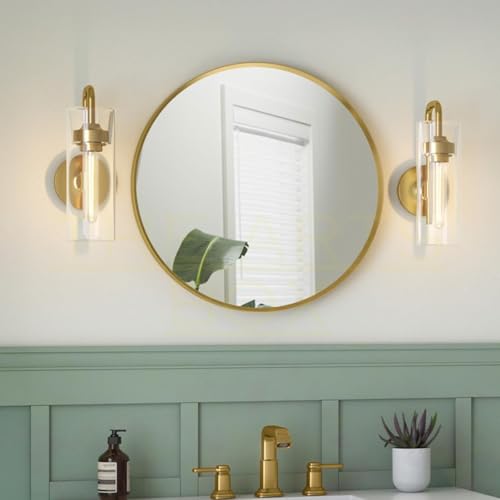 Image of The Arts Box Round Decorative Wall Mirror | Metal Finish Frame with Timeless Design for Bathroom, Living Room, Bedroom, Vanity Mirror (Gold 18 Inch)