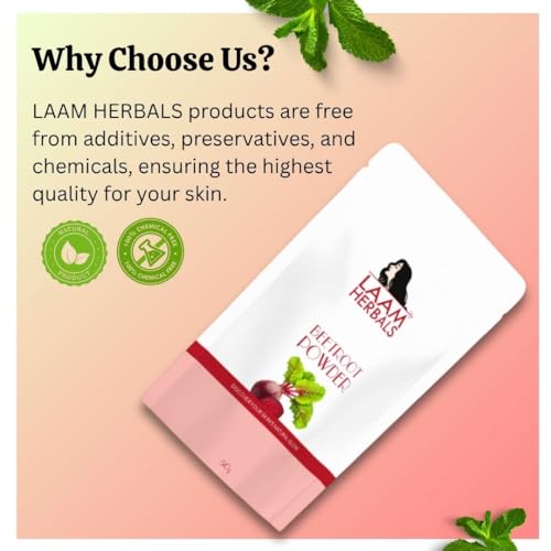 Image of Laam Herbals Organic Beetroot Powder | Brightening, Spotless Glowing & Shiny skin, Red Cheeks & Lips | Multi Purpose for skin, Lips, Hair & Health- 100 g